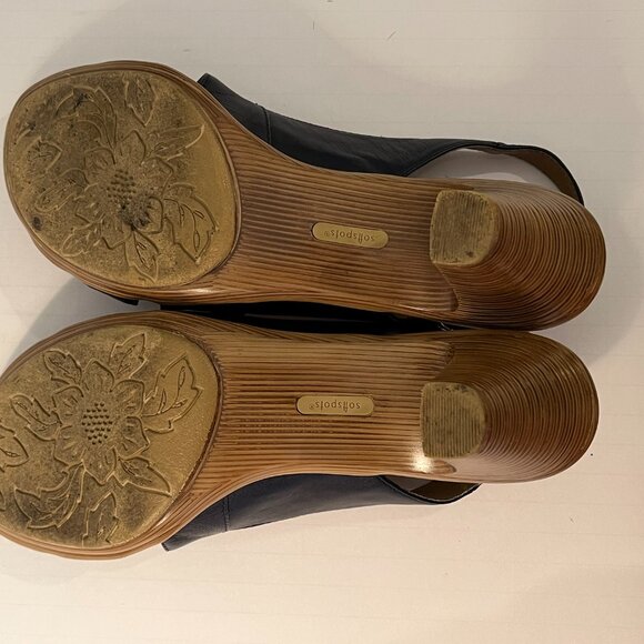 Softspots Strappy Slingback Leather Block Stack Heel Sandals Black Women's 9.5M - Picture 12 of 13